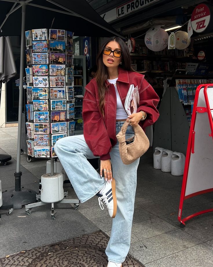 Clair Maison™ | Veste en Cuir Rouge Sammyjane