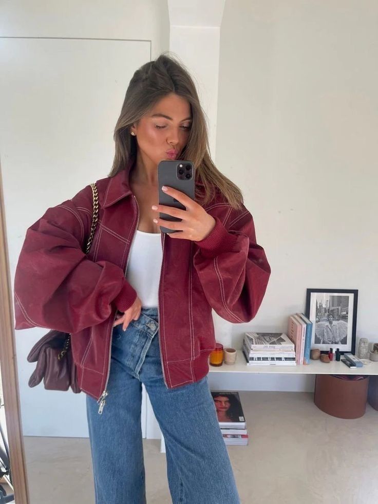 Clair Maison™ | Veste en Cuir Rouge Sammyjane