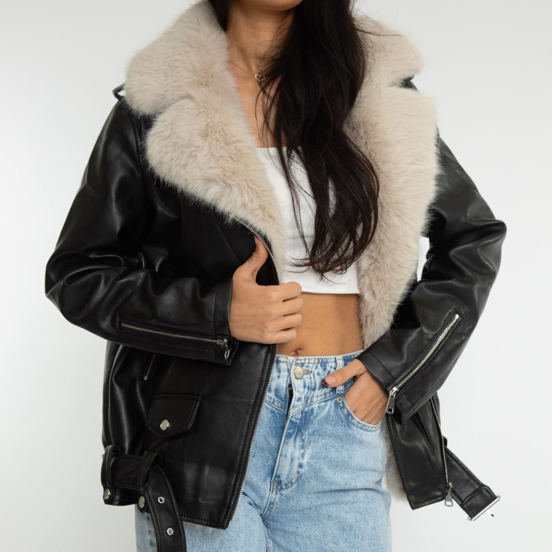 Clair Maison™ | Veste en simili cuir avec fourrure synthétique amovible