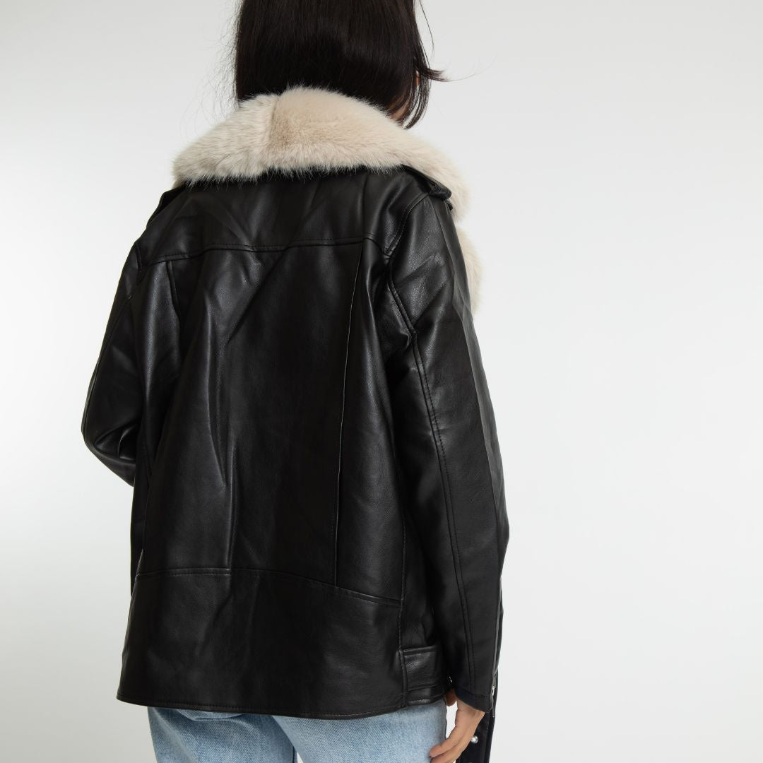 Clair Maison™ | Veste en simili cuir avec fourrure synthétique amovible