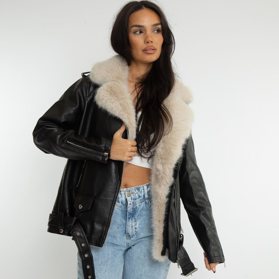 Clair Maison™ | Veste en simili cuir avec fourrure synthétique amovible