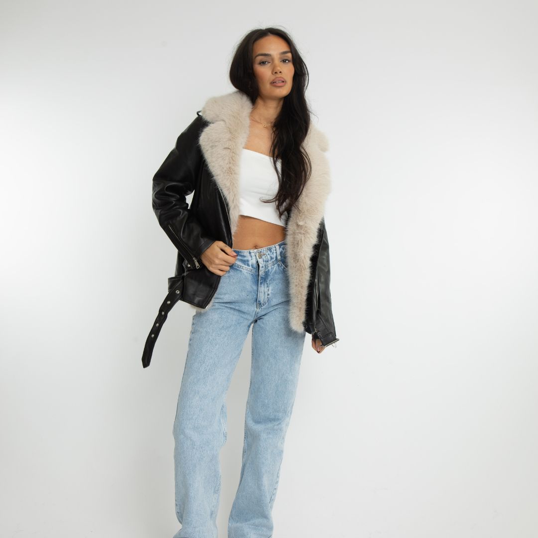 Clair Maison™ | Veste en simili cuir avec fourrure synthétique amovible