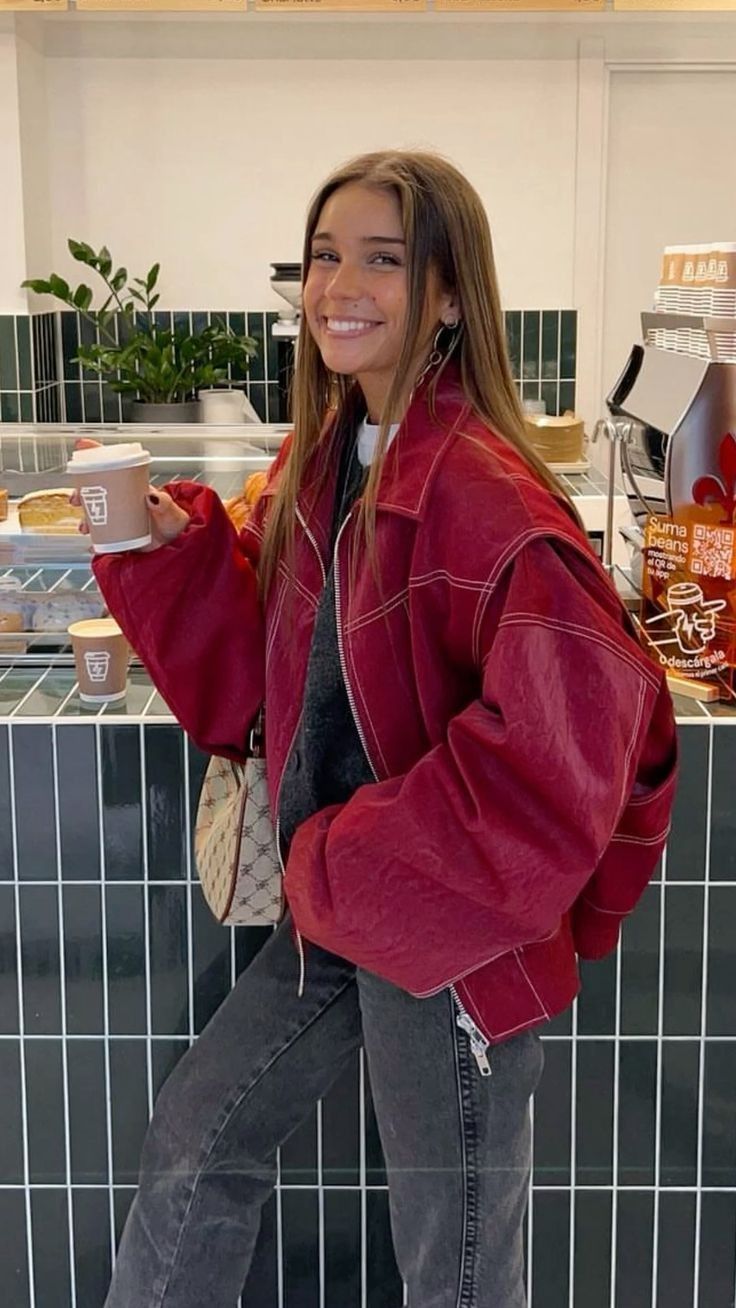 Clair Maison™ | Veste en Cuir Rouge Sammyjane