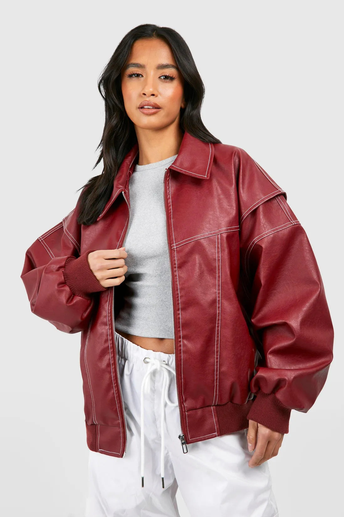 Clair Maison™ | Veste en Cuir Rouge Sammyjane