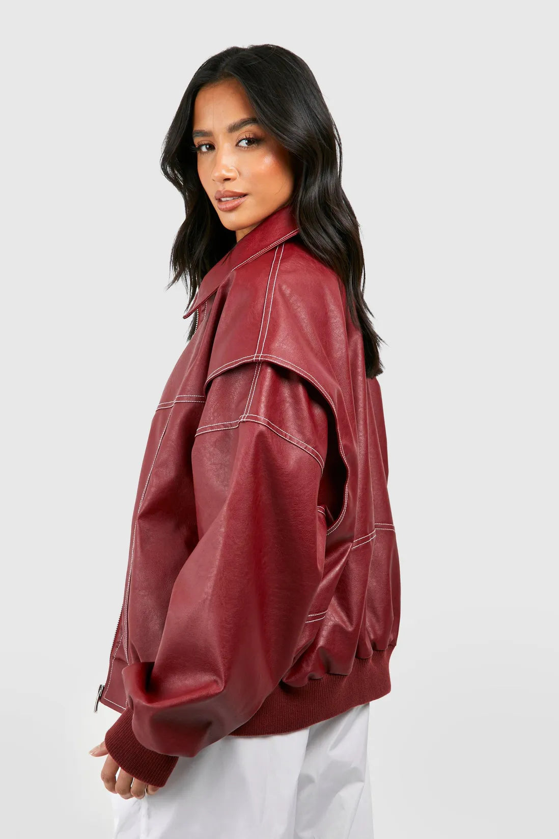 Clair Maison™ | Veste en Cuir Rouge Sammyjane